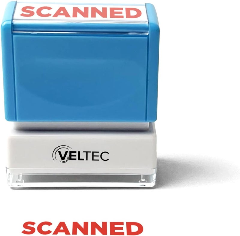 Veltec Premium Pre-Inked Message Stamp, Red Ink (Scanned) - Image 1